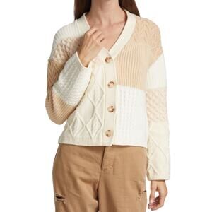 Rails 'Reese' Tan Patchwork Cable Knit Cardigan Size P